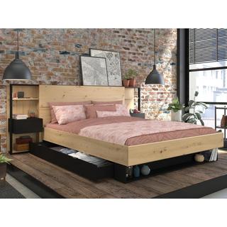 Vente-unique Letto con comodini e scomparti 160 x 200 cm Naturale e Nero - MISTA  