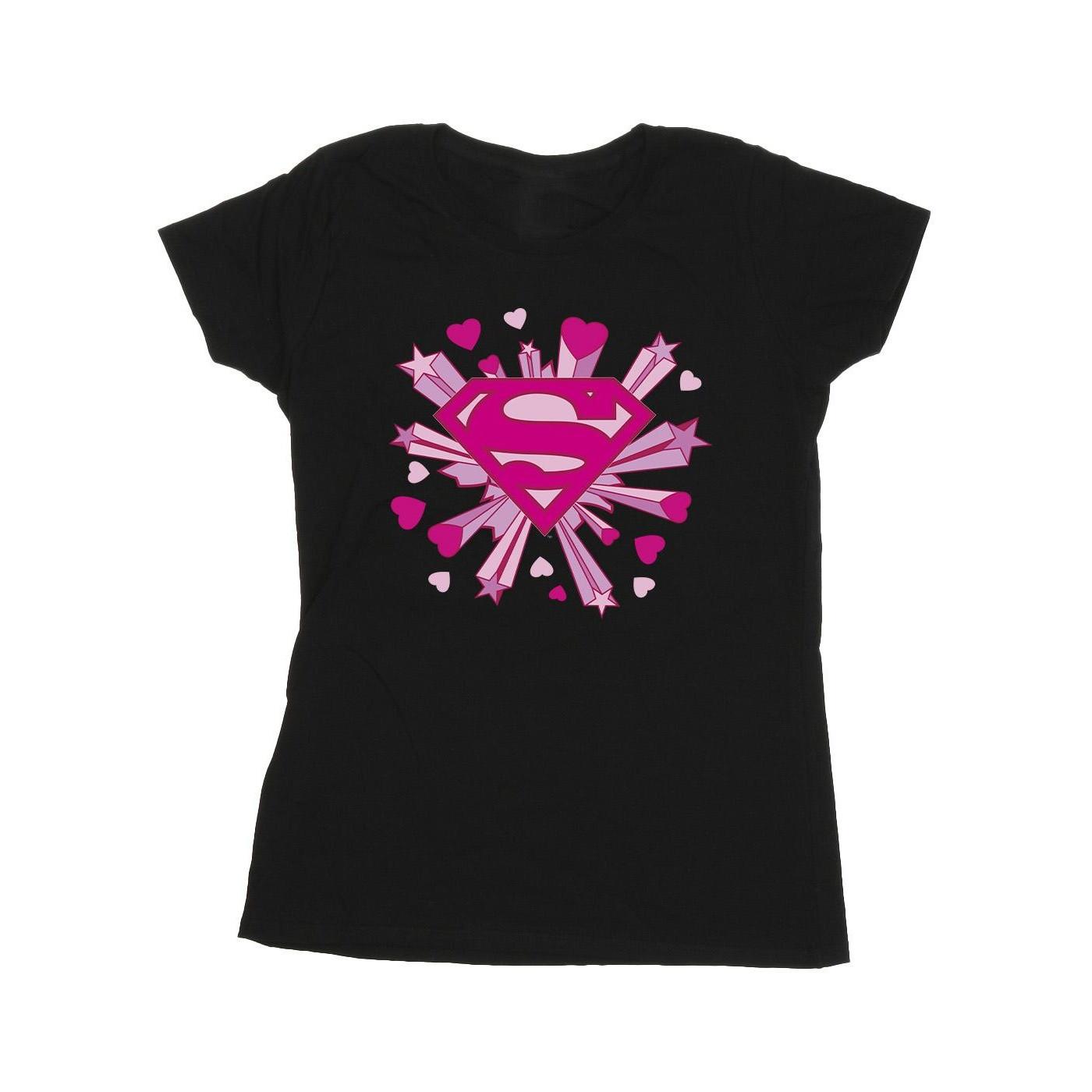 Image of Superman Pink Hearts And Stars Logo Tshirt Damen Schwarz L