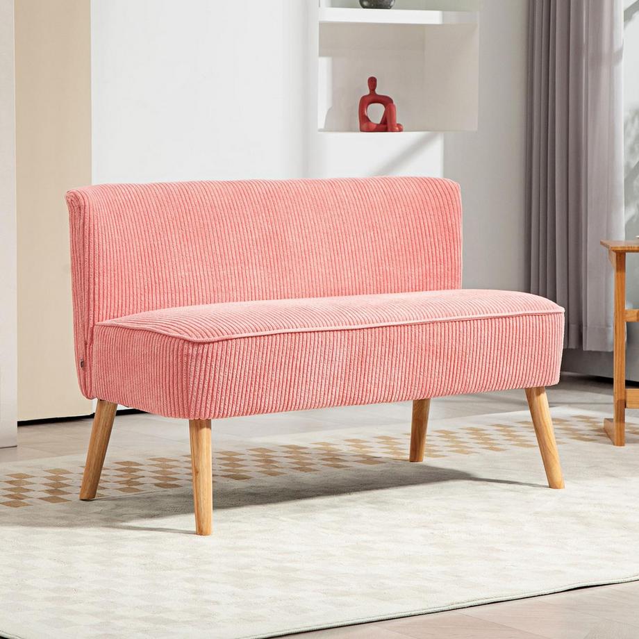 Northio 2-Sitzer Sofa Polstersofa Doppelsofa Zweisitzer Sofa Cordartiges Polyester Schaumstoff für Wohnzimmer, Schlafzimmer 117 x 56,5 x 77 cm Rosa  