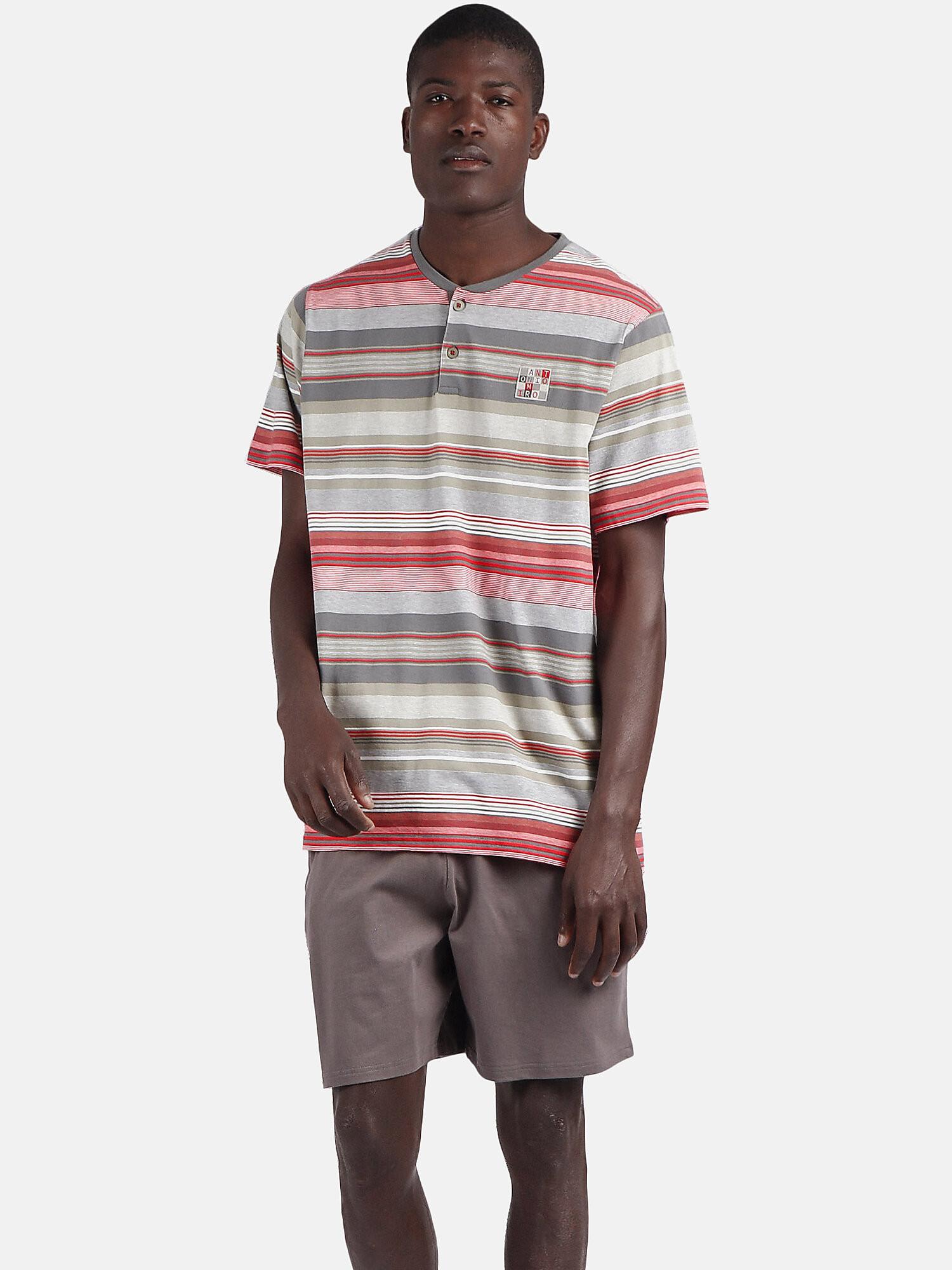 Image of Pyjama Shorts T-shirt Rayas Cubes Antonio Miro Herren Grau S