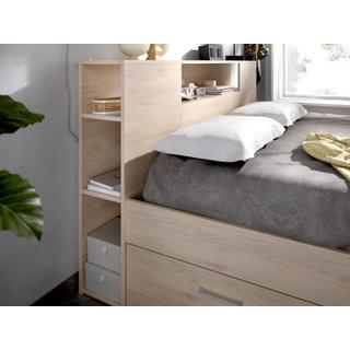 Vente-unique Bett mit Stauraum & Schubladen + Lattenrost - 140 x 190 cm - Naturfarben - LEANDRE  