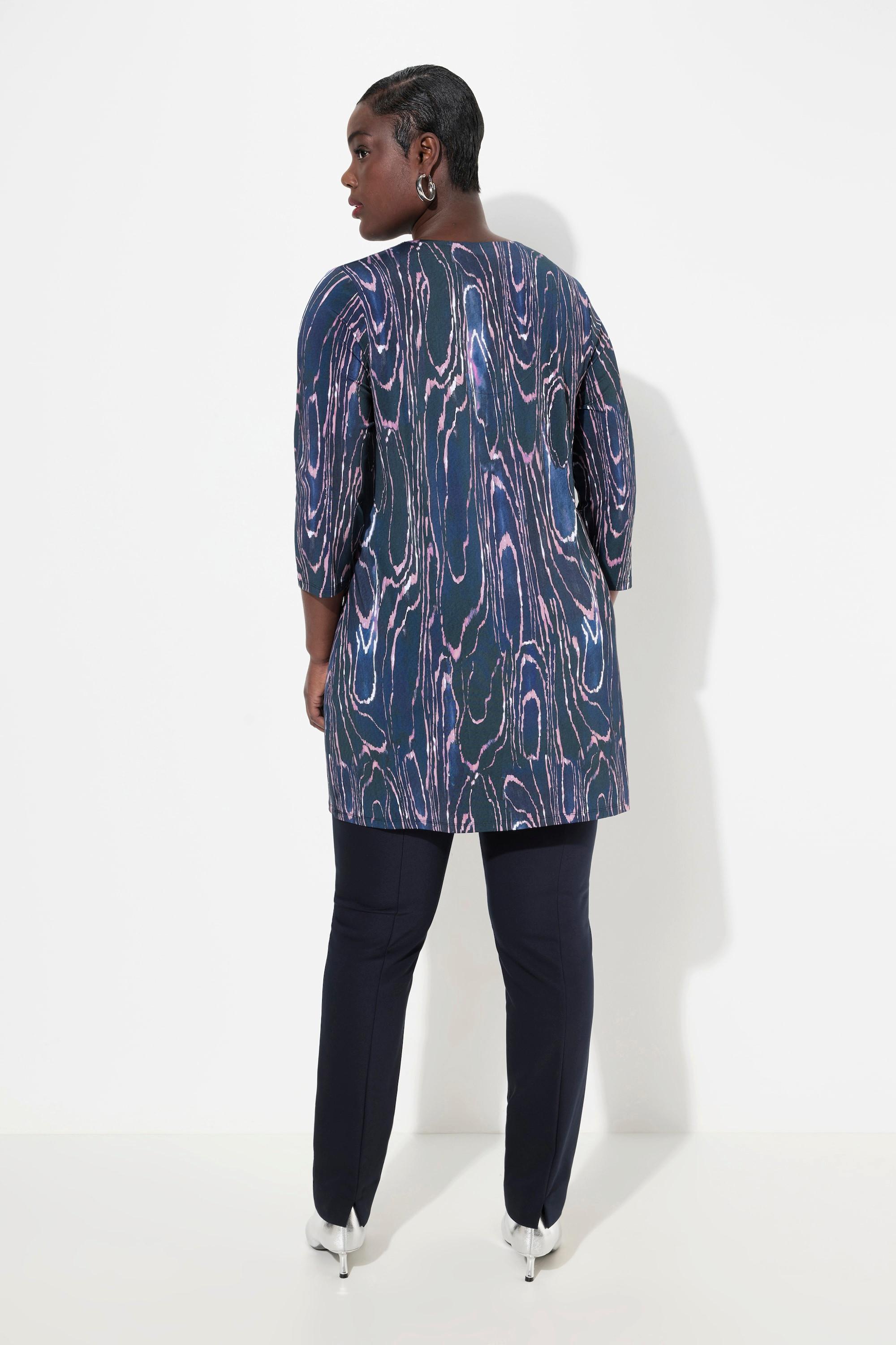 Ulla Popken  Slinky-Longshirt, Marmor-Design, V-Ausschnitt, 3/4-Arm 