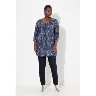 Ulla Popken  Slinky-Longshirt, Marmor-Design, V-Ausschnitt, 3/4-Arm 