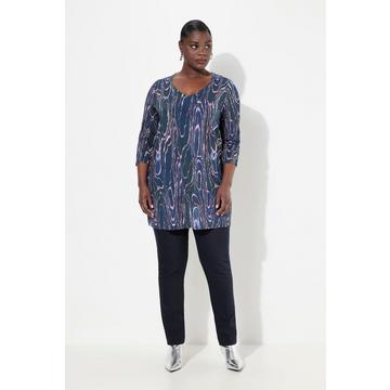 Slinky-Longshirt, Marmor-Design, V-Ausschnitt, 3/4-Arm