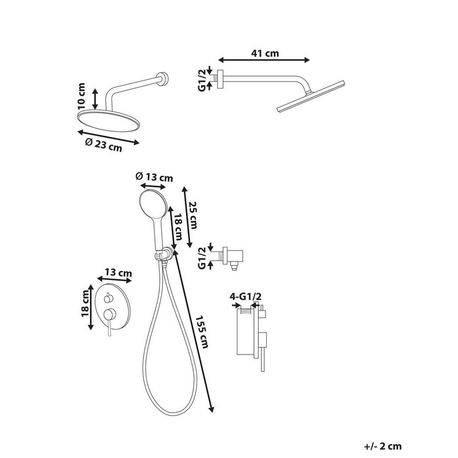 Beliani Ensemble de douche encastrée avec douche pluie en Laiton Moderne PUELO  
