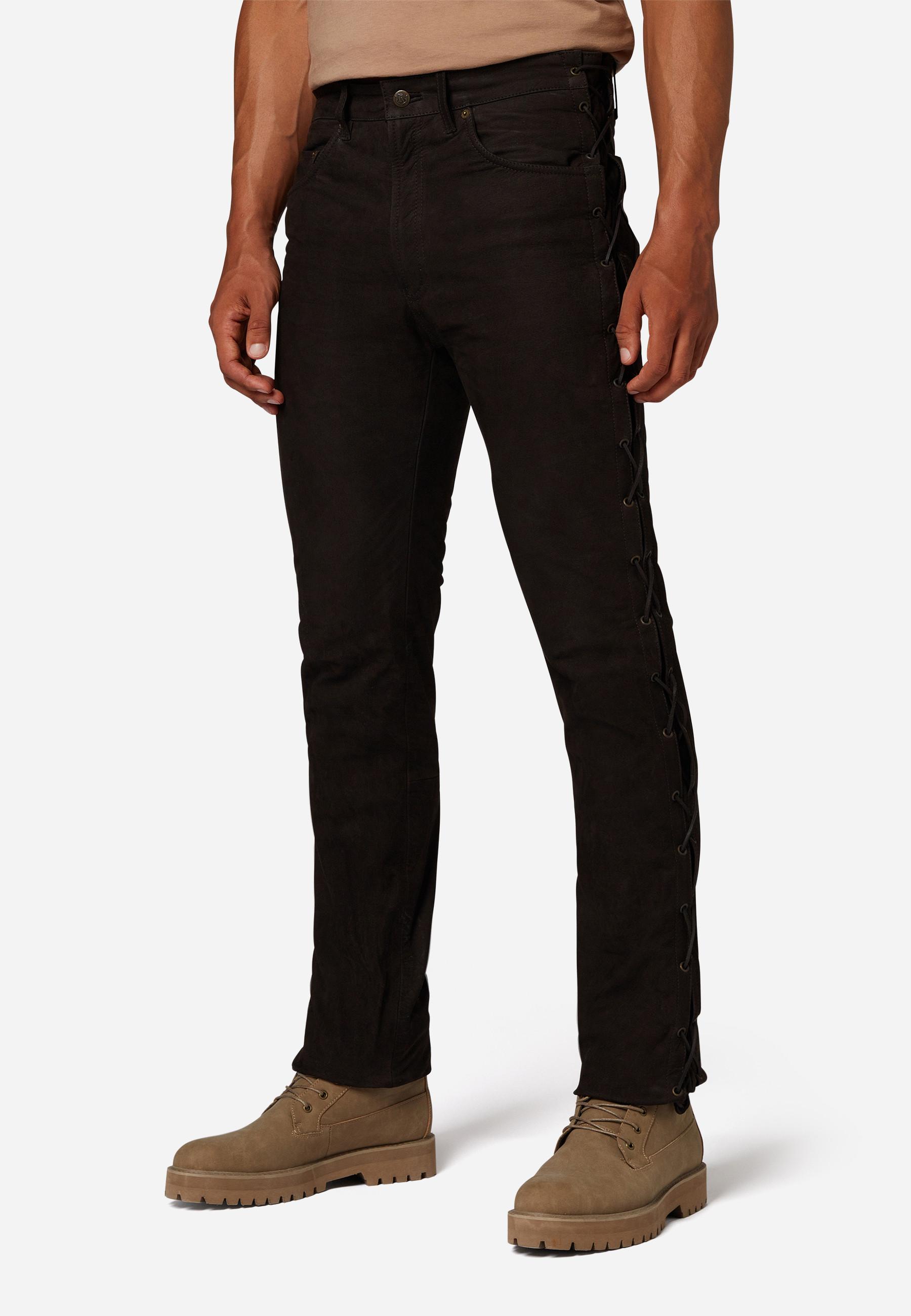 RICANO  Lederhose S/L RT-101, Lederjeans mit Schnürungen - 5-Pocket Optik aus Wildleder 