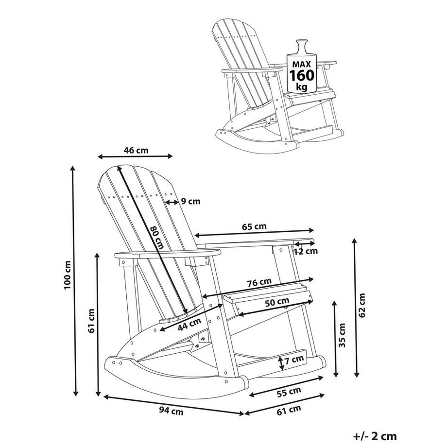 Beliani Sedia a dondolo da giardino en Legno plastico Classico ADIRONDACK  