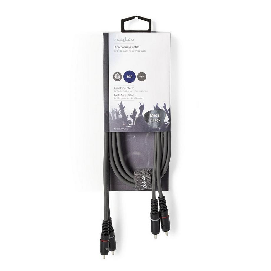 Nedis  Stereoljudkabel | 2x RCA Hane | 2x RCA Hane | Nickelplaterad | 1,50 m | Round | Mörkgrå | Custodia di cartone 