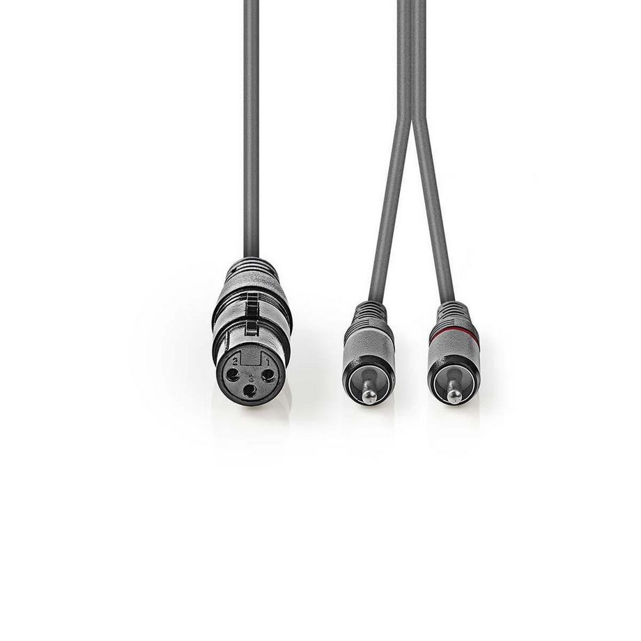 Nedis  Cavo audio bilanciato | XLR 3 poli femmina | 2x RCA maschio | Nichelato | 3,00 m | Rotondo | PVC | Grigio scuro | Custodia in cartone 