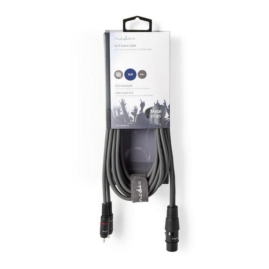 Nedis  Cavo audio bilanciato | XLR 3 poli femmina | 2x RCA maschio | Nichelato | 3,00 m | Rotondo | PVC | Grigio scuro | Custodia in cartone 