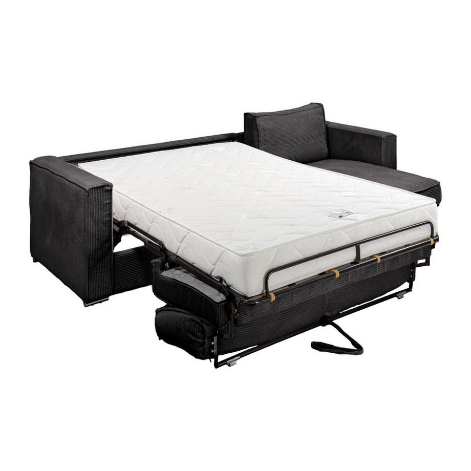 Vente-unique Eckschlafsofa mit Matratze - Ecke wechselbar - Cord - Anthrazitgrau - Liegefläche mit Lattenrost mit breiten Latten 140 cm - Matratze 22 cm - LORETO  