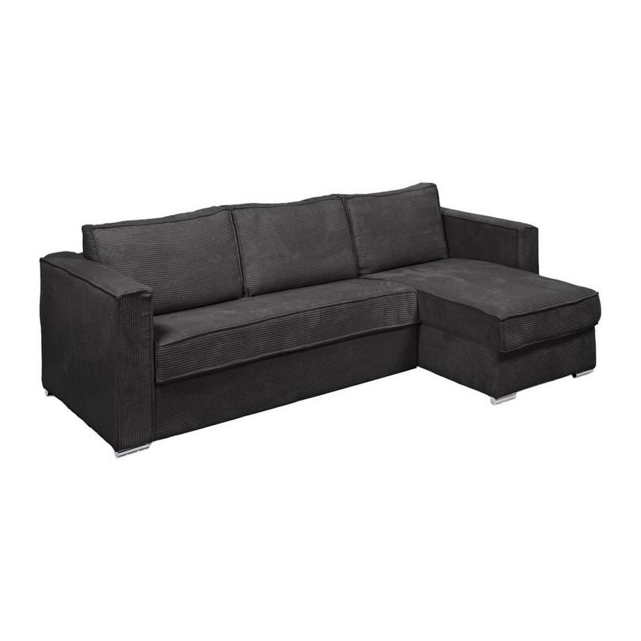 Eckschlafsofa mit Matratze - Ecke wechselbar - Cord - Anthrazitgrau - Liegefläche mit Lattenrost mit breiten Latten 140 cm - Matratze 22 cm - LORETO