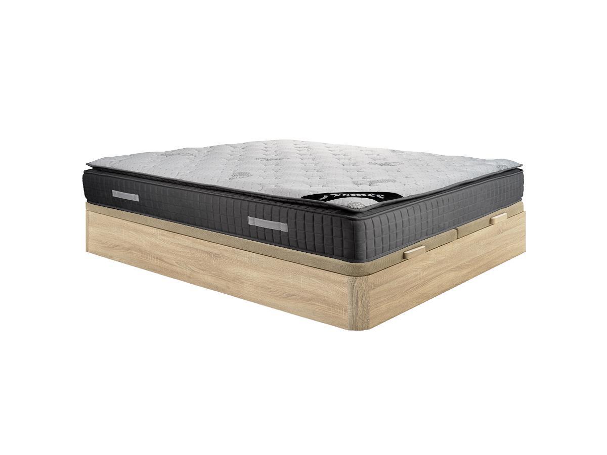 Image of Set aus Bettgestell mit Bettkasten + Matratze - 180 x 200 cm - 7-Zonen-Taschenfederkern & Memory Schaum - Stärke 28 cm - Holzfarben hell - MARANI von YSMÉE Set aus Bettgestell mit Bettkasten + Matratze - 180 x 200 cm - 7-Zonen-Taschenfederkern & Memory Sc