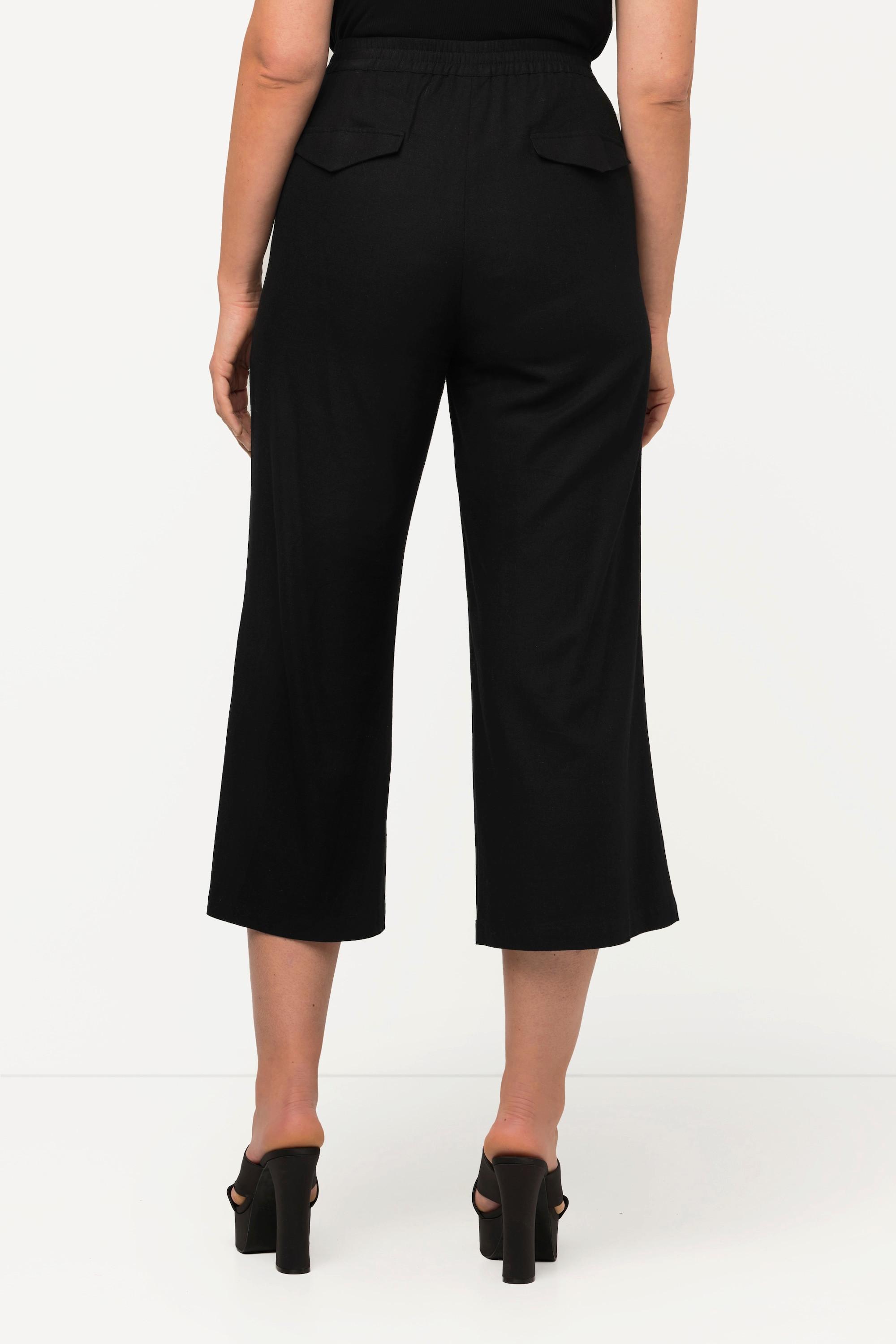 Ulla Popken  Pantaloni a 7/8 in lino misto con cintura elastica e taglio della gamba ampio 