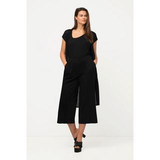 Ulla Popken  Pantaloni a 7/8 in lino misto con cintura elastica e taglio della gamba ampio 