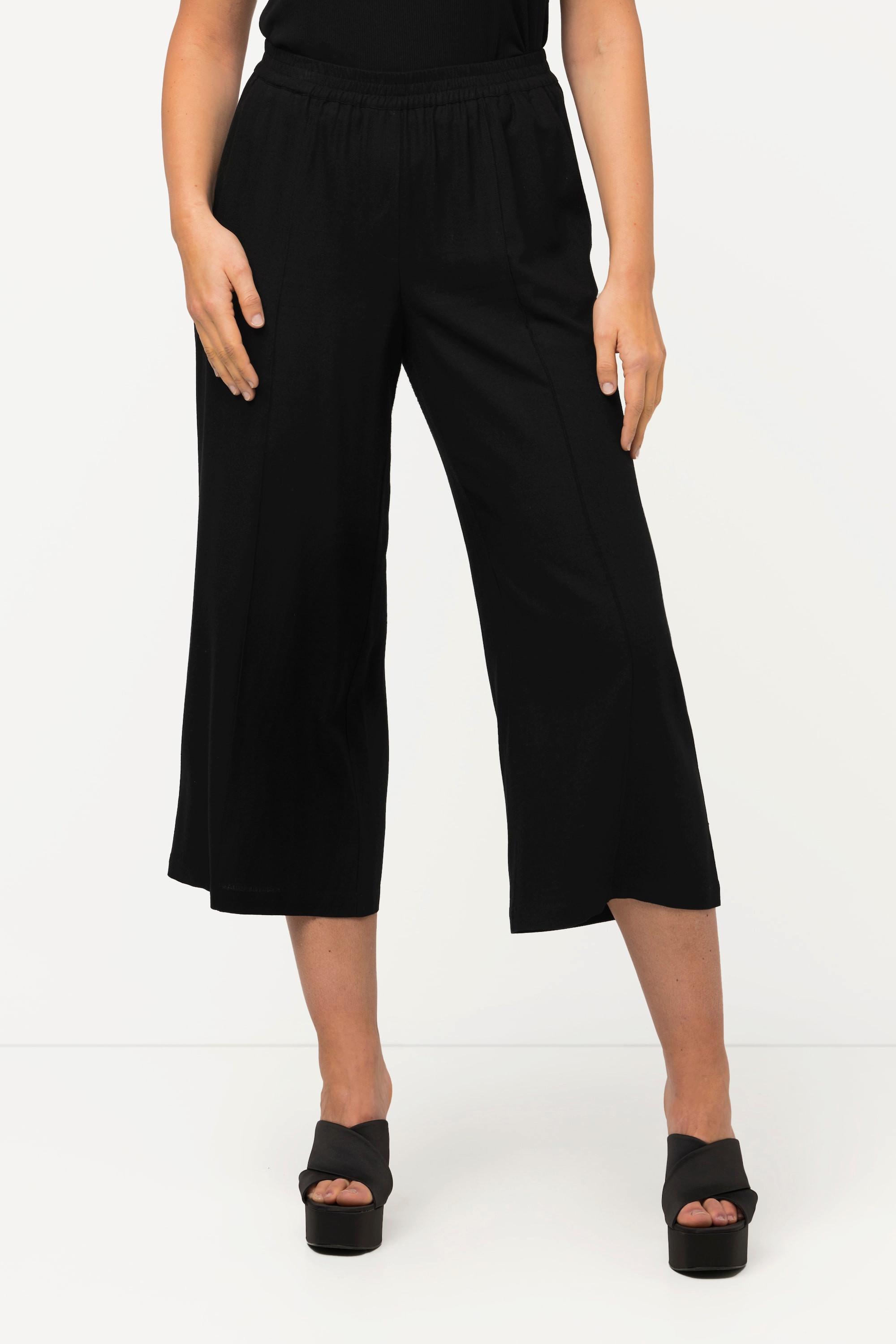 Ulla Popken  Pantaloni a 7/8 in lino misto con cintura elastica e taglio della gamba ampio 