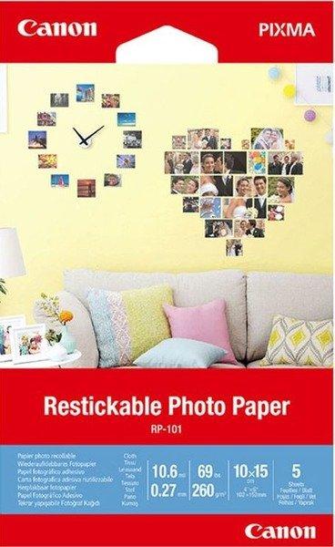 Image of CANON Restickable PhotoPaper 10x15cm RP-101 Matt 5 Blatt CANON Restickable PhotoPaper 10x15cm RP-101 Matt 5 Blatt