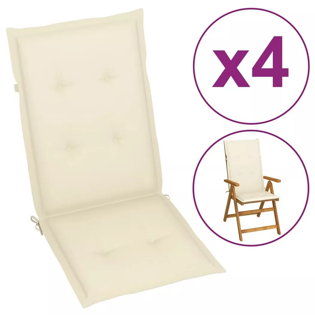 vidaXL Coussins de chaise de jardin dossier haut lot de 4 crème tissu