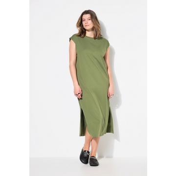 Robe midi en jersey oversized à encolure ronde et sans manches. Ouverture de type fente sur le côté