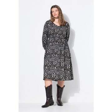 Abito midi dal taglio svasato e vita elastica grigio pietra