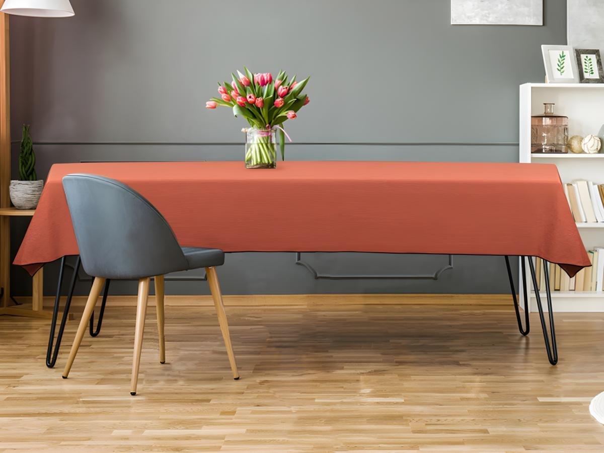 Vente-unique Nappe en coton et lin à bordure noire - 170 x 300 cm - Terracotta - BORINA  