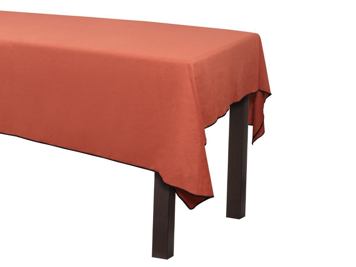 Vente-unique Nappe en coton et lin à bordure noire - 170 x 300 cm - Terracotta - BORINA  