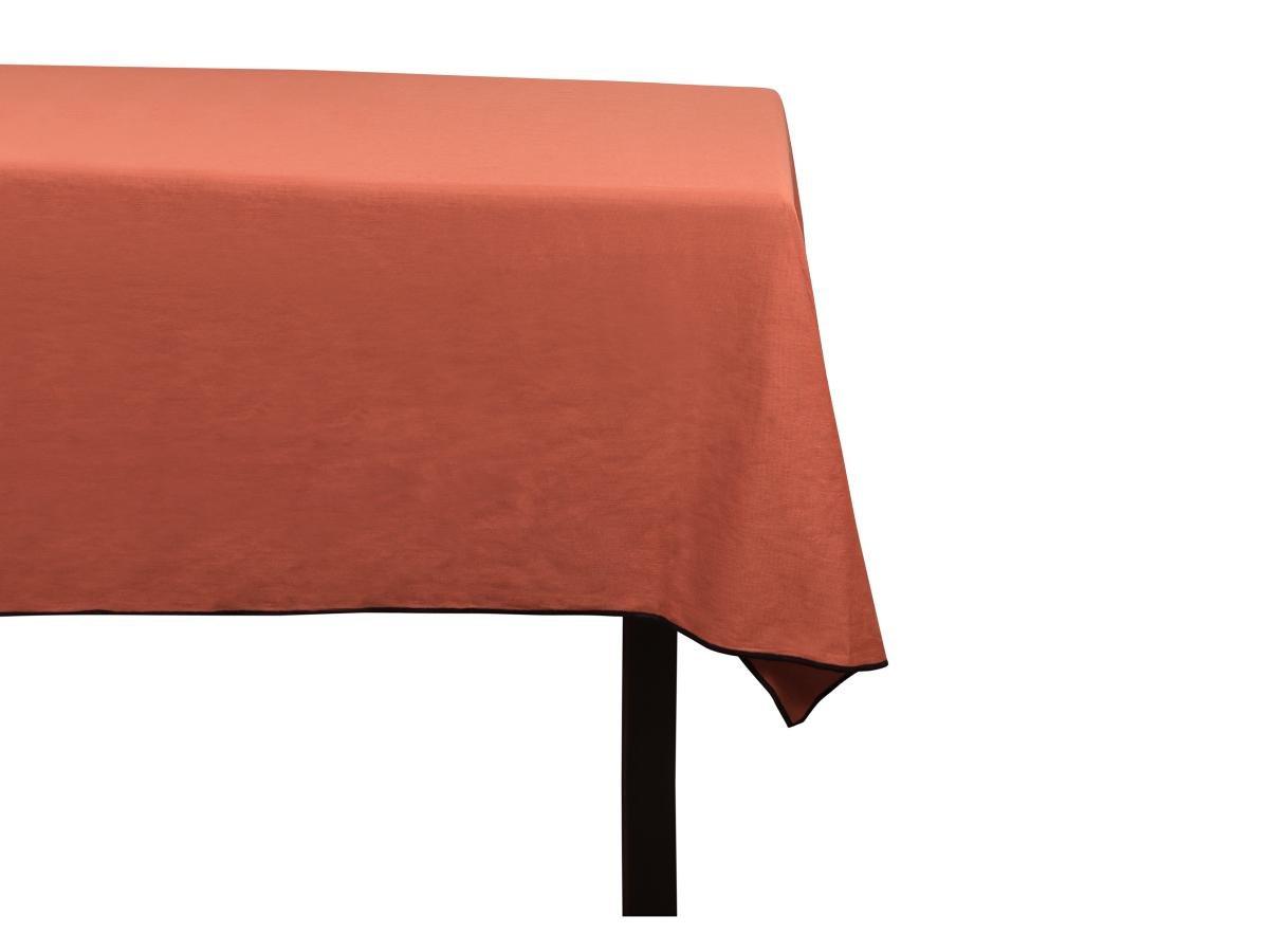 Vente-unique Nappe en coton et lin à bordure noire - 170 x 300 cm - Terracotta - BORINA  