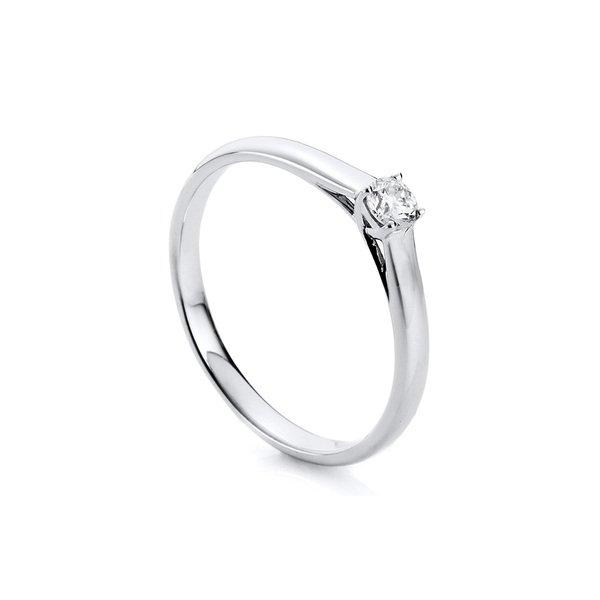 Image of Solitär Ring 585/14k Weissgold Diamant 0.4ct. Damen Silber 54