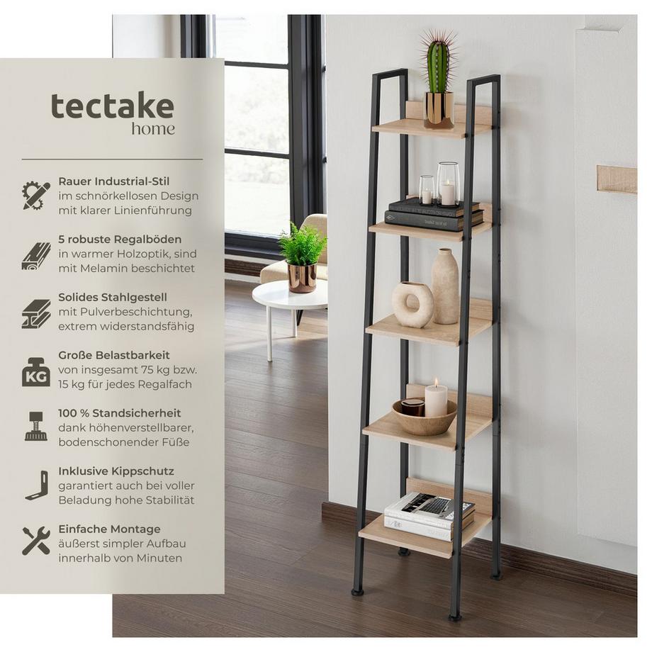 Tectake Leiterregal Folkestone Industrial Style Holz und Stahl  