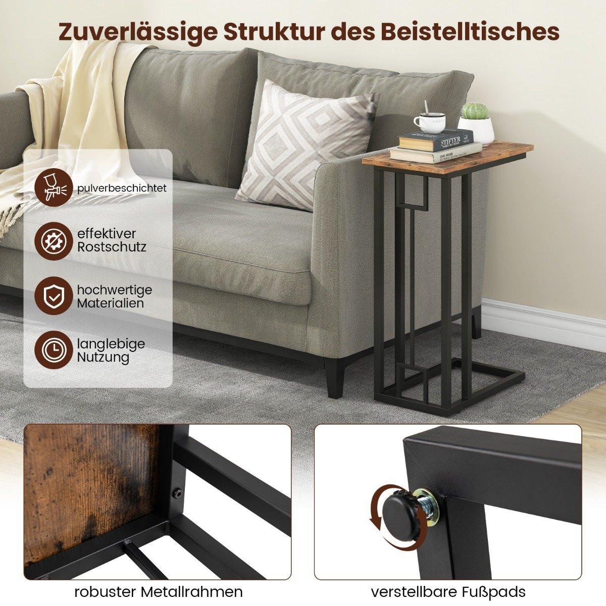 Northio Table d'appoint en forme de C, table de canapé compacte pour petits espaces, table basse avec structure en métal 48 x 26 x 66 cm  