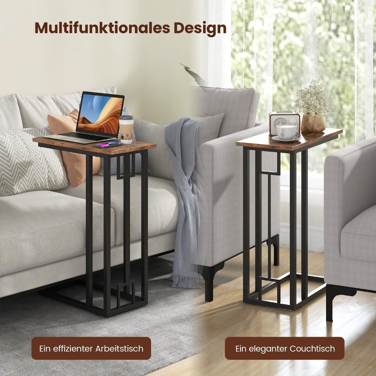 Northio Table d'appoint en forme de C, table de canapé compacte pour petits espaces, table basse avec structure en métal 48 x 26 x 66 cm  