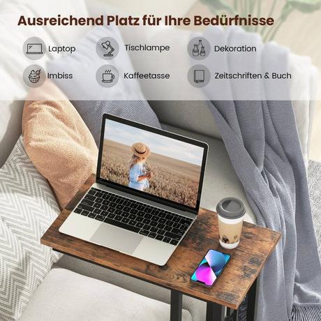 Northio Table d'appoint en forme de C, table de canapé compacte pour petits espaces, table basse avec structure en métal 48 x 26 x 66 cm  