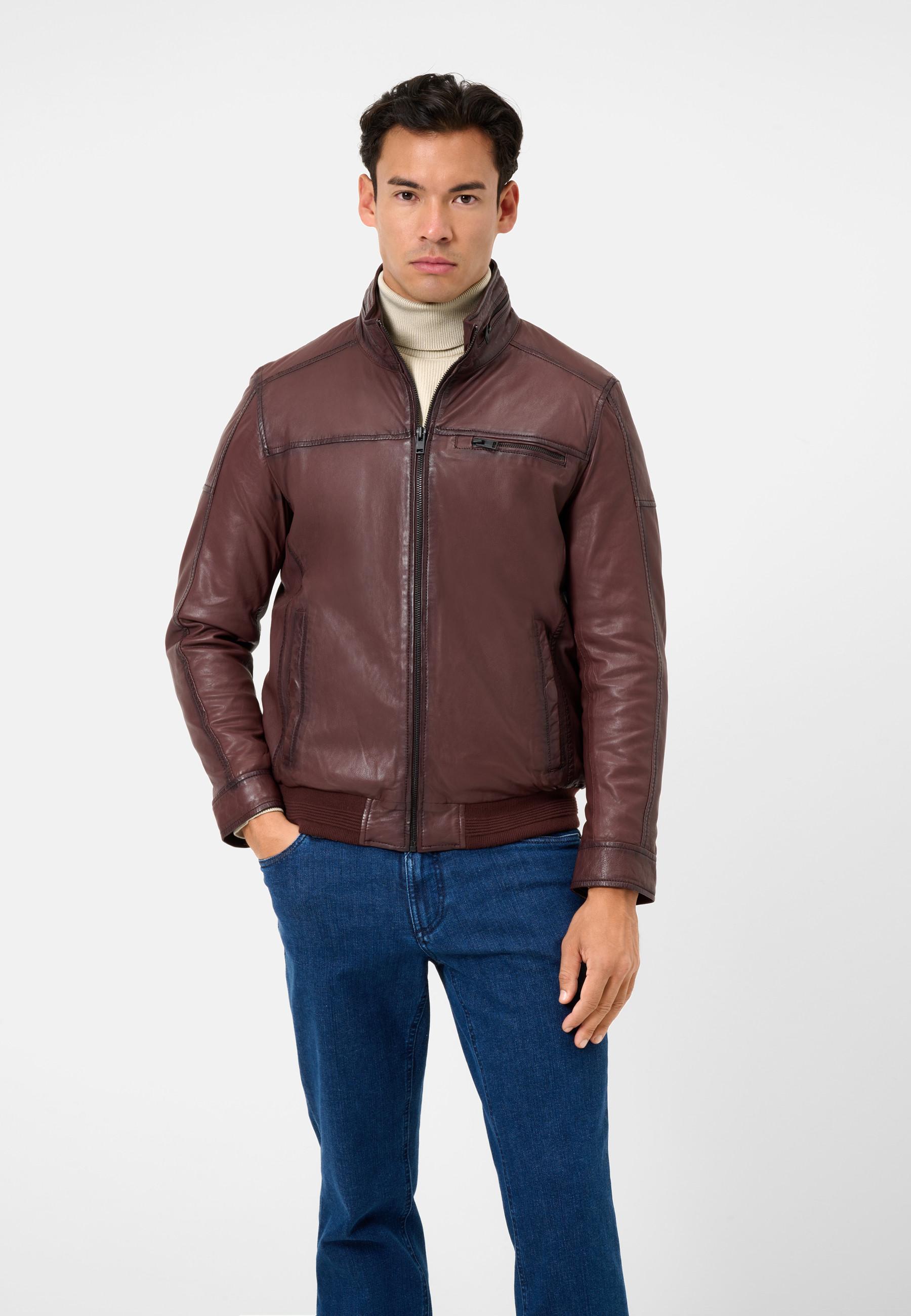 RICANO  Giacca in pelle da uomo Ricma in stile blouson con collo alla coreana 