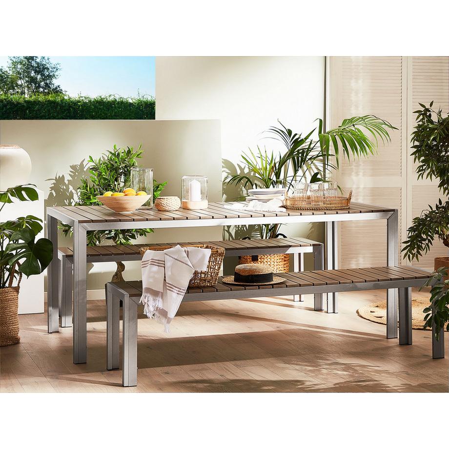 Beliani Salle à manger de jardin avec bancs en Bois synthétique Industriel NARDO  