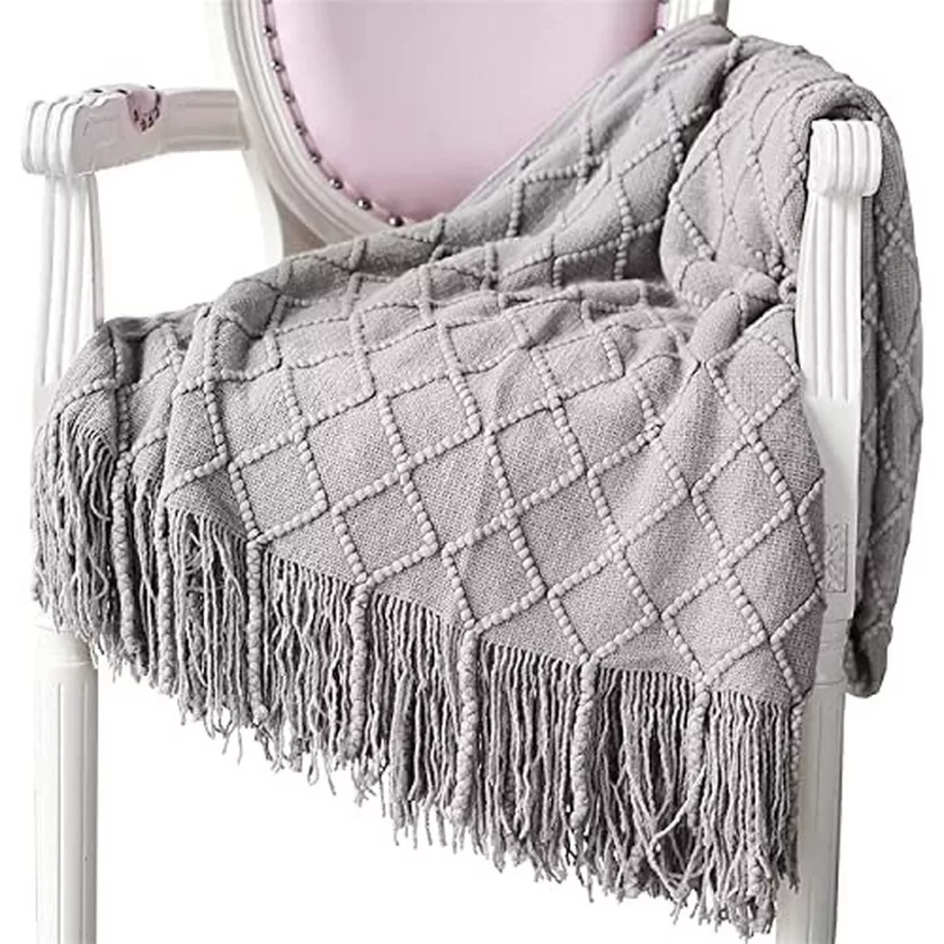 Alopini - Living Blanket Soft Knit Wool Blanket Tassel Cuddle Blanket Sofa Blanket Sleep Blanket, Weiche Strick Wolldecke mit Quasten, Onesize, Grau