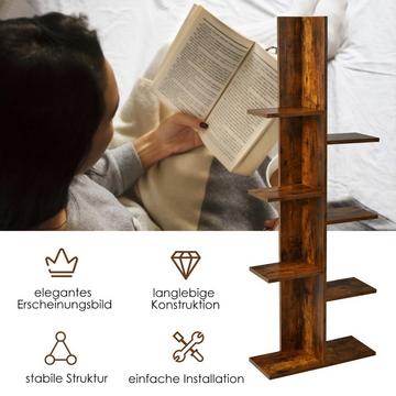 Bücherregal in Baumform mit 8 Ablagen Freistehendes Standregal Büroregal 50 x 20 x 141 cm Braun
