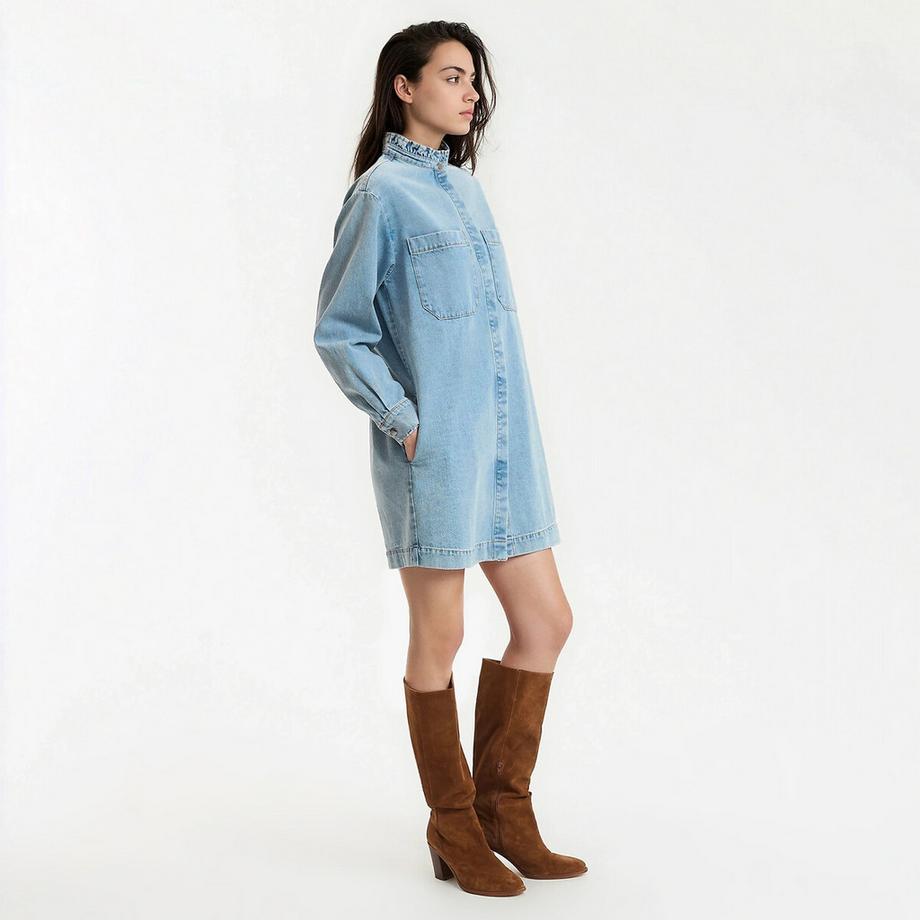 La Redoute Collections Robe droite en jean manches longues  