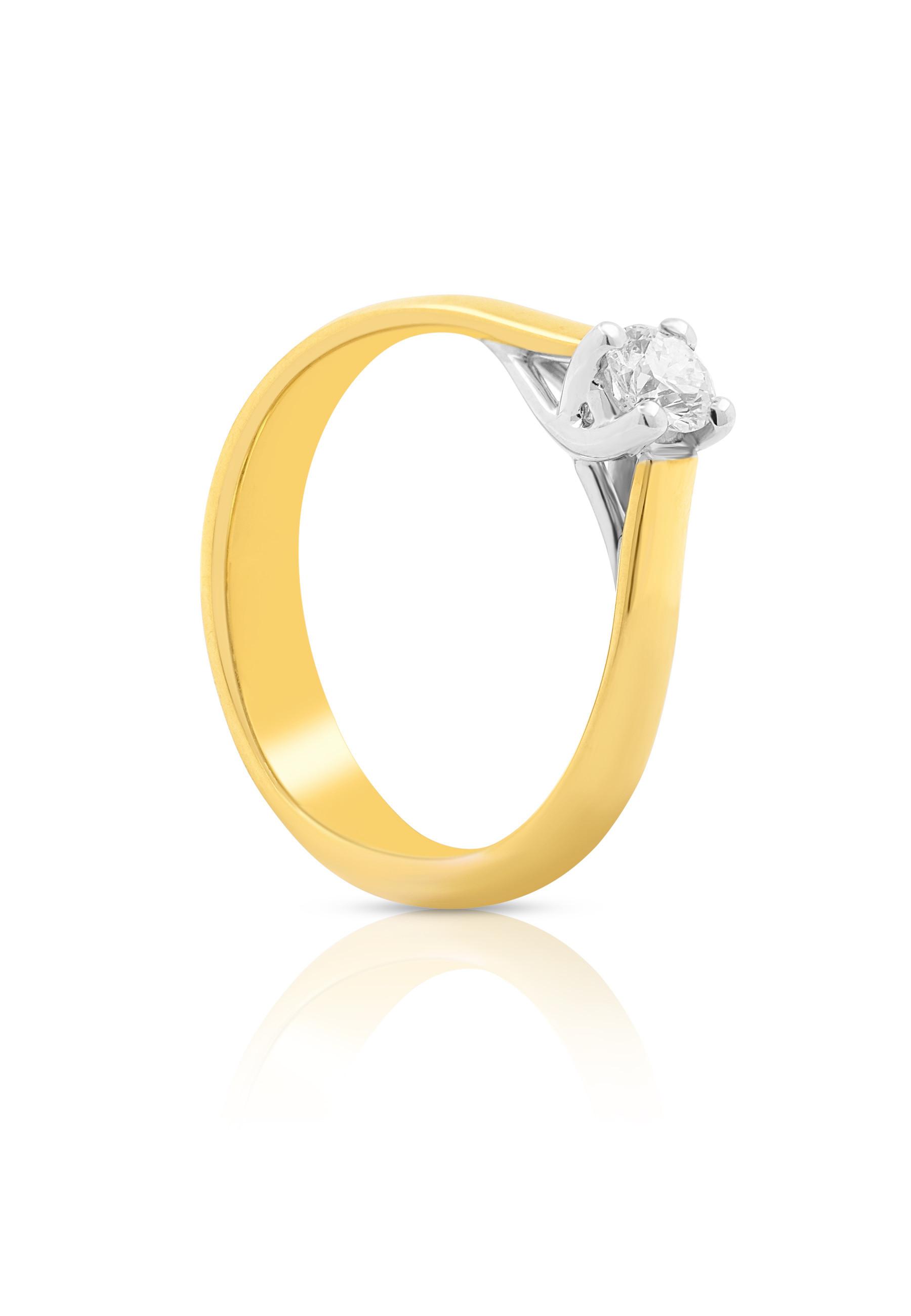 Image of Solitaire Ring Diamant 0.50ct. Bicolor Gelb-/weissgold Damen Gold 50
