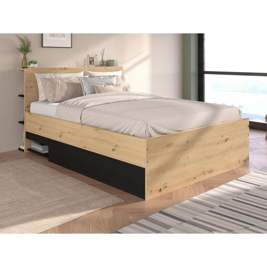 Vente-unique Letto con contenitore 140 x 190 cm Naturale e Nero - RADANI  