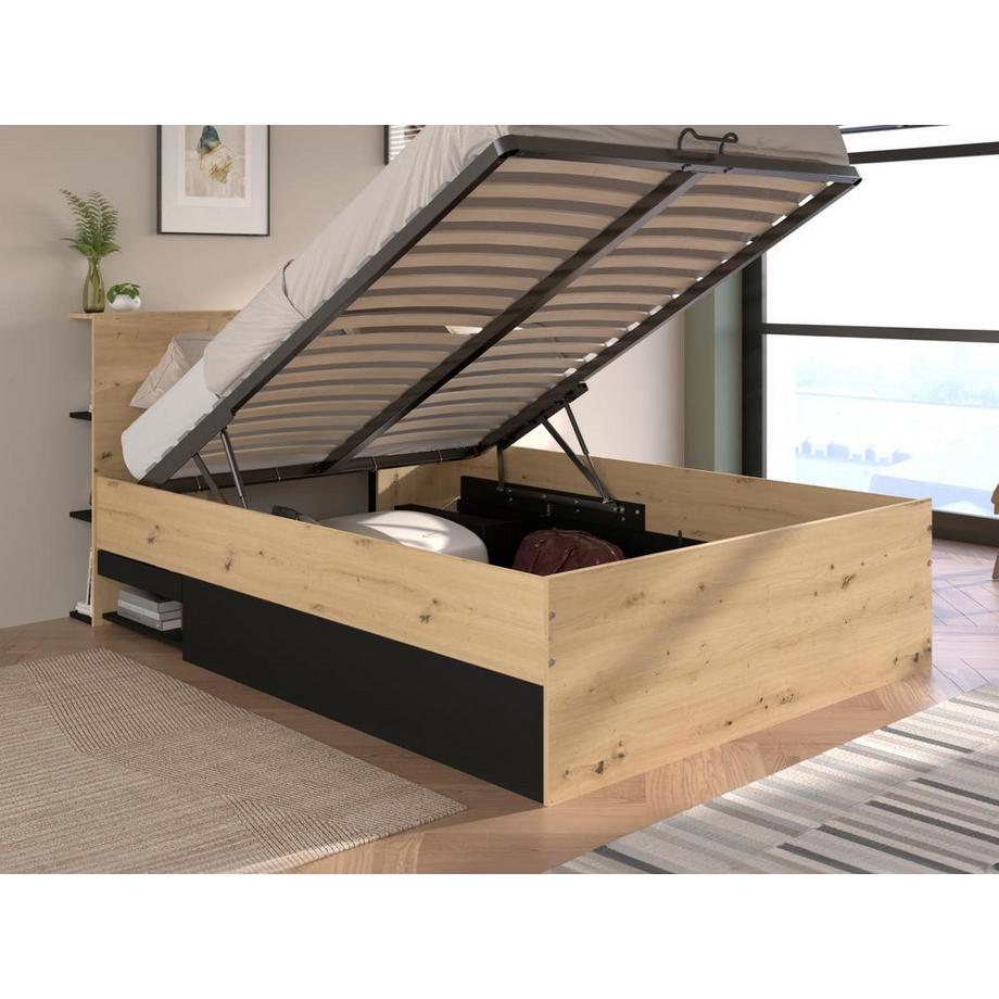 Vente-unique Letto con contenitore 140 x 190 cm Naturale e Nero - RADANI  