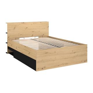 Vente-unique Lit coffre 140 x 190 cm - Coloris : Naturel et noir - RADANI  