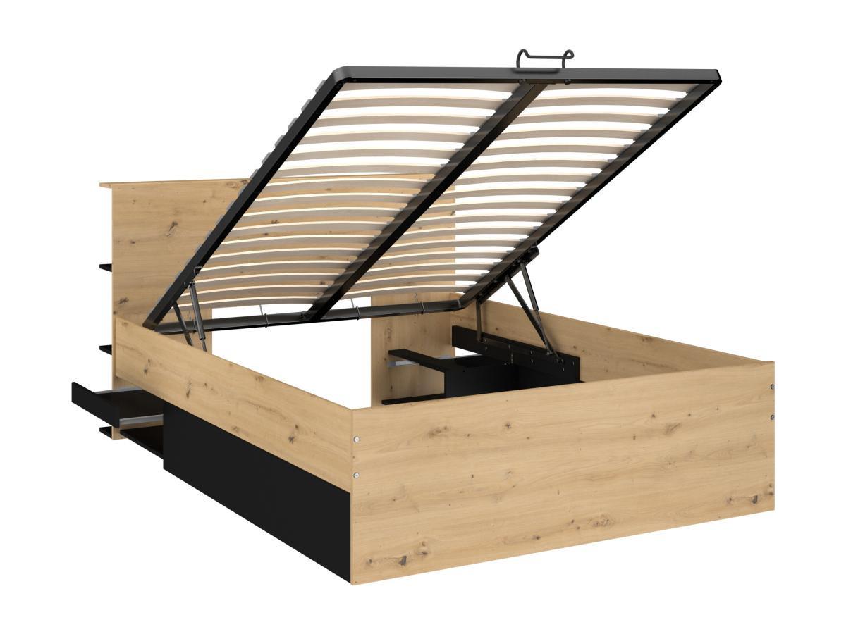 Image of Bett mit Bettkasten - 140 x 190 cm - Holzfarben & Schwarz - RADANI Bett mit Bettkasten - 140 x 190 cm - Holzfarben & Schwarz - RADANI