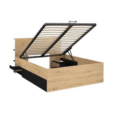Letto con contenitore 140 x 190 cm Naturale e Nero - RADANI