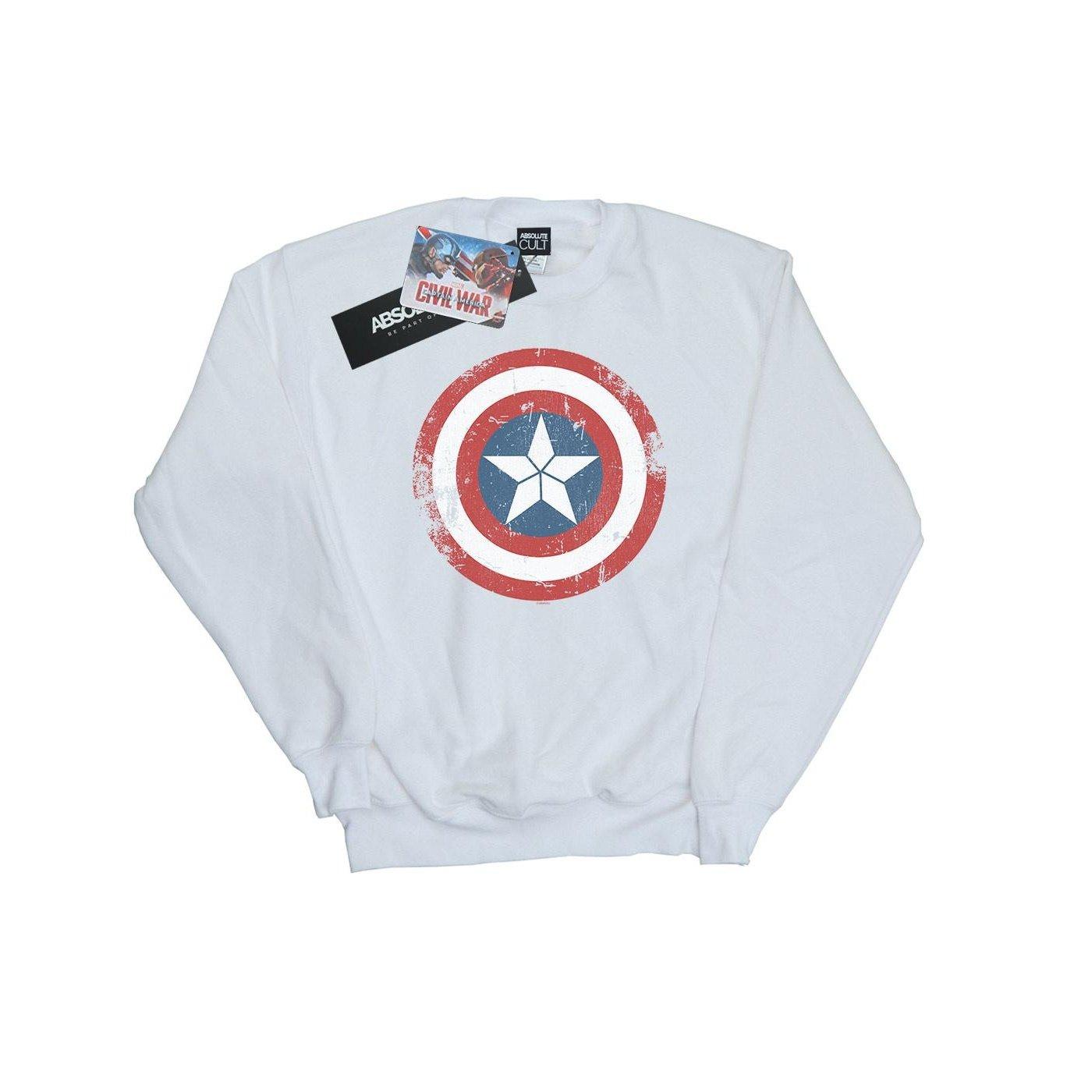 Image of Captain America Civil War Distressed Shield Sweatshirt Unisex Weiss 116