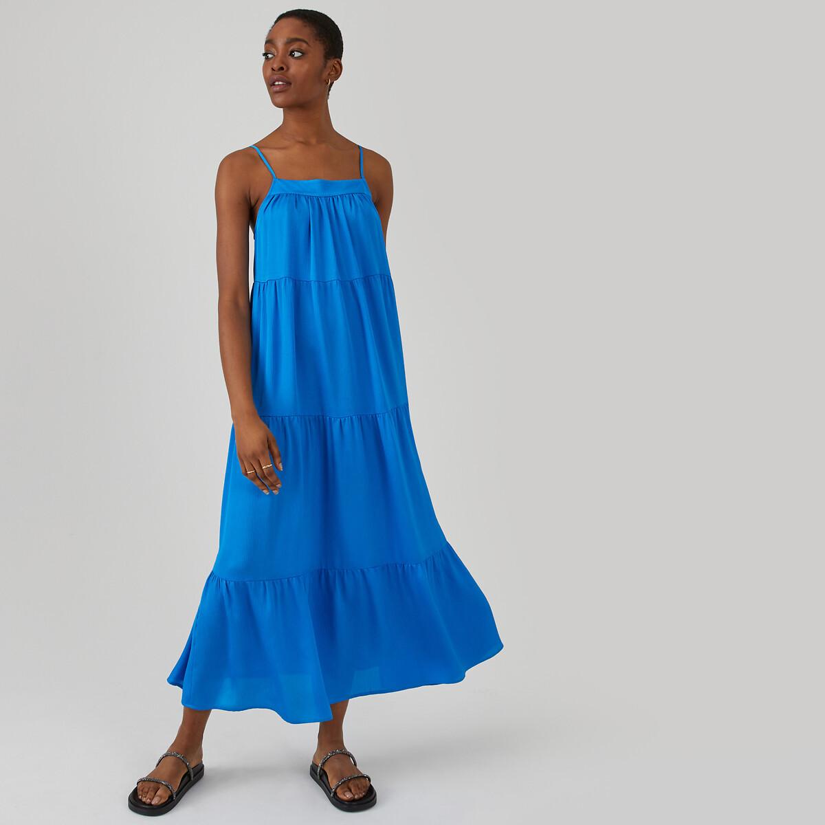 Image of Langes Sommerkleid Mit Schmalen Trägern Damen Blau 42