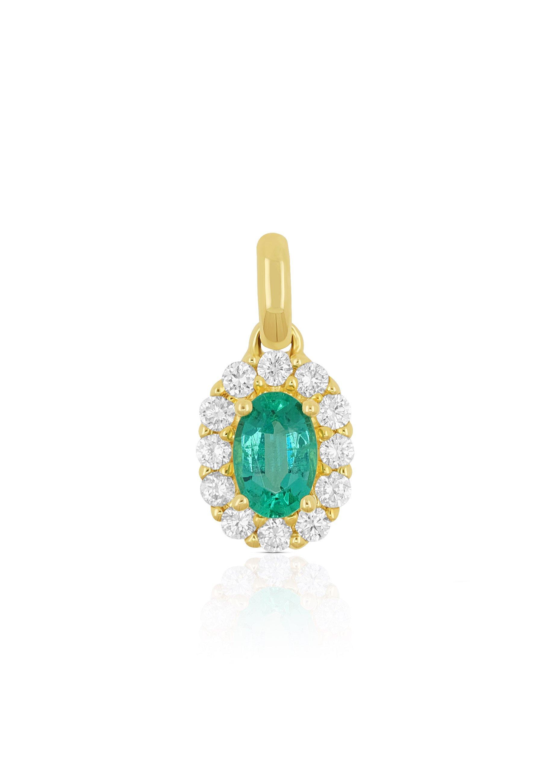 MUAU Schmuck  Pendentif or jaune 750 émeraude 0,38ct. diamants 0,24ct. 16x8mm 