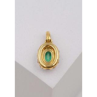 MUAU Schmuck  Anhänger Gelbgold 750 Smaragd 0.38ct. Brillanten 0.24ct. 16x8mm 