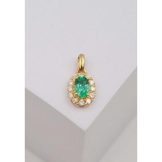 MUAU Schmuck  Pendentif or jaune 750 émeraude 0,38ct. diamants 0,24ct. 16x8mm 