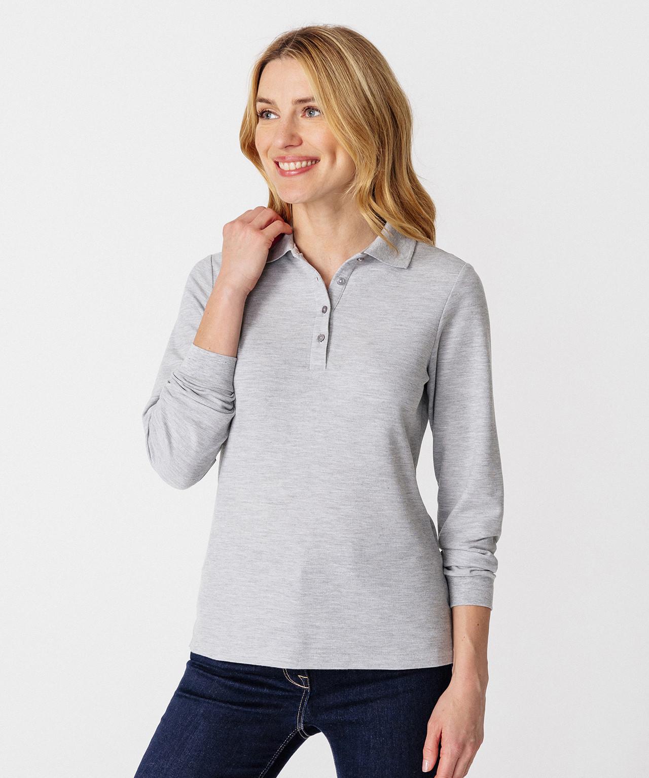 Image of Langarmpolo, Steppmasche. Damen Grau 54/56