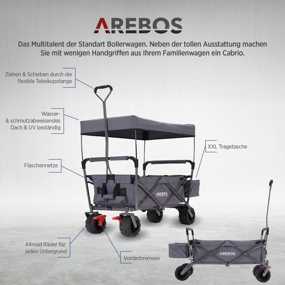 Arebos  Bollerwagen mit Dach | Handwagen | Transportkarre | Gerätewagen 